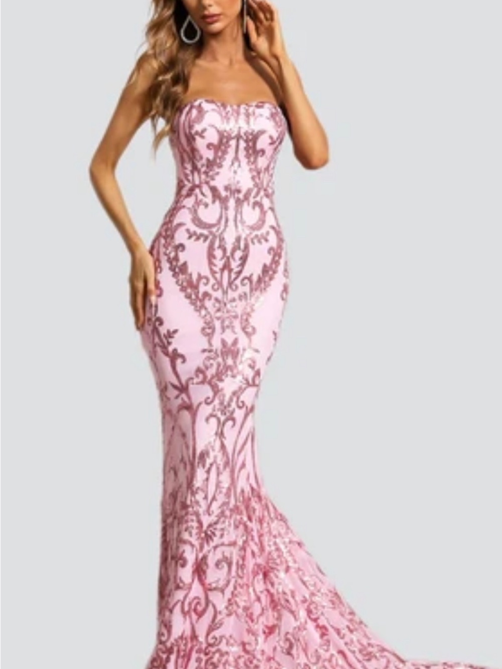 Strapless Pink Embroidered Mermaid Gown